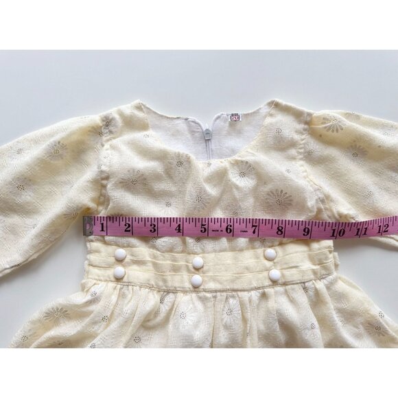 Vintage Girl's Pale Yellow Floral Cotton Gauze Peasant Dress, Size 20/3-4Y - Picture 9 of 11